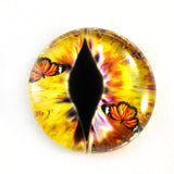 Yellow Dragon Glass Eye with Monarch Butterflies