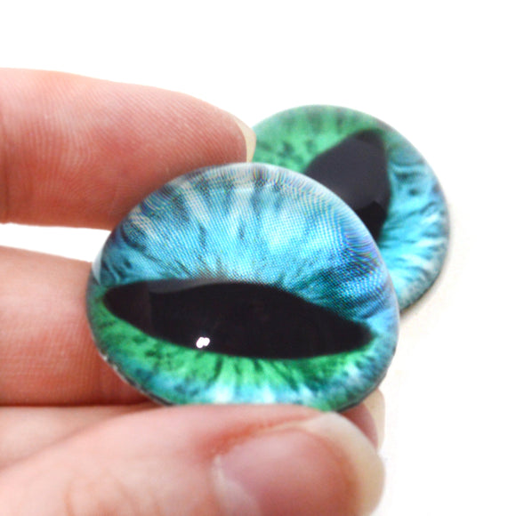 High Domed Blue and Green Cheshire Cat Glass Eyes