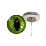 Dark Lime Green Cat Glass Eyes on Wire Pin Posts