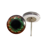 Brown and Green Glass Eyes on Wire Pin Posts