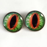 Sew On Buttons Green and Orange Dragon Glass Eyes