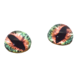 High Domed Green and Orange Dragon Glass Eyes