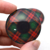 Green and Red Holiday Tartan Plaid Glass Eyes