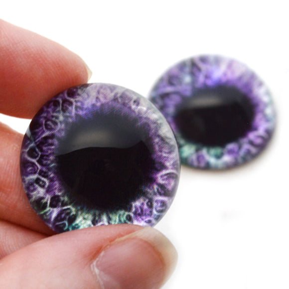 High Domed Purple and Green Human Glass Eyes
