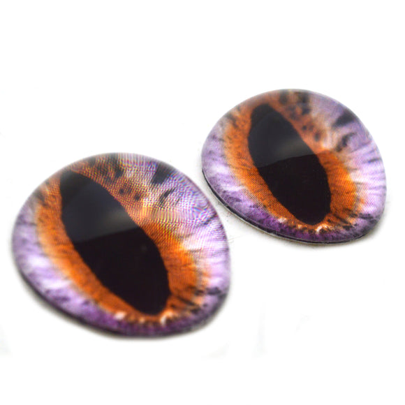 High Domed Purple and Orange Fantasy Cat Glass Eyes