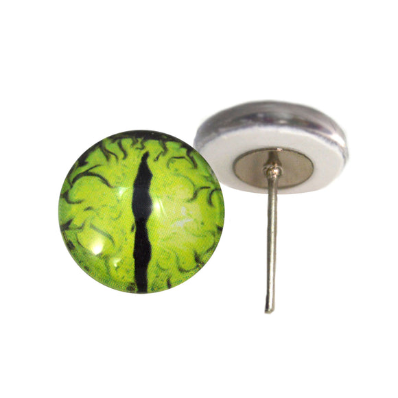 Swirling Lime Green Dragon Glass Eyes on Wire Pin Posts