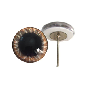 Wide Brown Glass Eyes on Wire Pin Posts