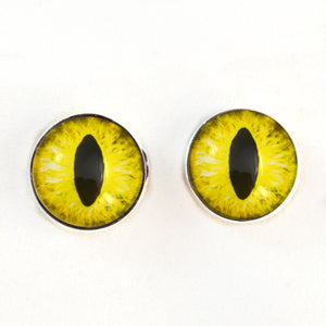 Sew On Buttons Yellow Cat or Dragon Glass Eyes